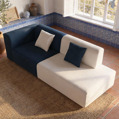 L-Shaped Chaise Lounge Sofa – Blue & White Fabric