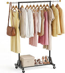 Rolling Garment Rack with Double Rod, Lockable Casters & Mesh Shelf