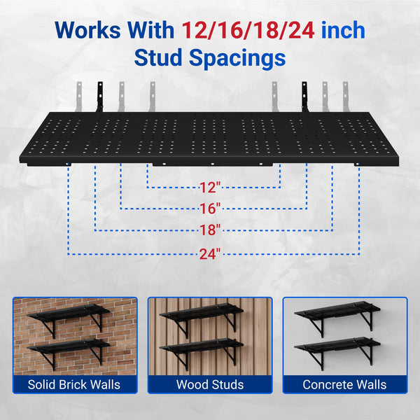 Heavy Duty Perforated Wall Shelf 4-Tier 1400 lbs Garage Storage Rack