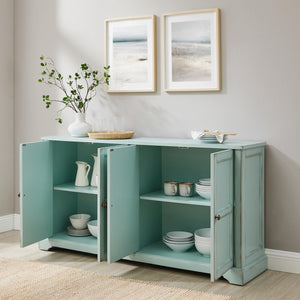 Sideboard Buffet Cabinet with Storage — Distressed Seafoam Blue