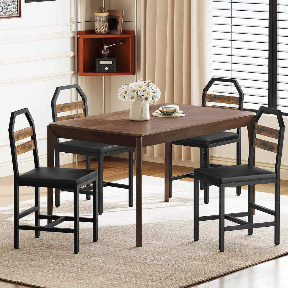 Industrial Dining Chair Set with Upholstered Seat and Metal Legs