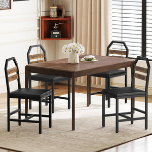 Industrial Dining Chair Set with Upholstered Seat and Metal Legs