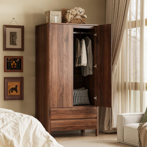 2-Door 2-Drawer Wardrobe with Engineered Wood Storage Cabinet