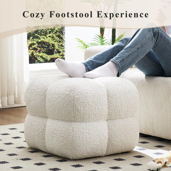 Square Sherpa Ottoman Stool with High-Density Foam