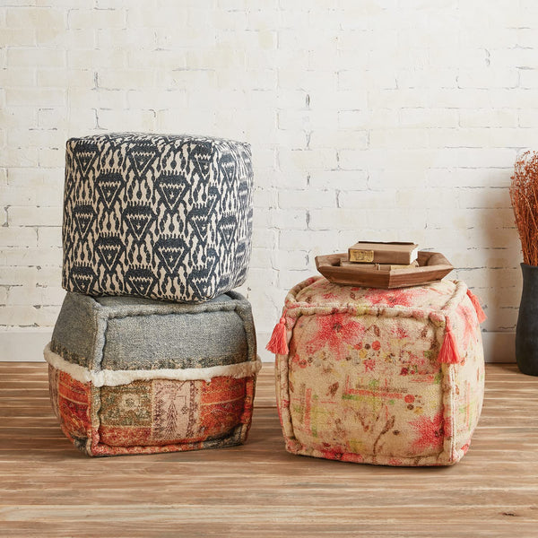 Floral Boho Square Ottoman Pouf