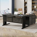 L-Shaped Executive Desk with File Cabinet & Storage Shelves