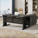 L-Shaped Executive Desk with File Cabinet and Storage Shelves