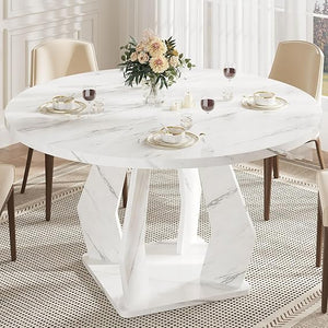 IBF Black Round Dining Table for 4-6, 47 Inch Kitchen Table with Spacious Tabletop Modern Circle Dining Table, Wood Dinner Table Pedestal Base for Dining Room, Kitchen,Living Room,Office