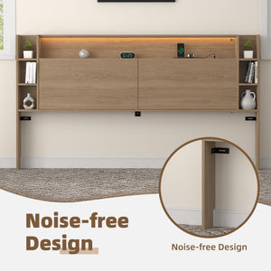 Headboard with Shelves, Charging Station & LED Light