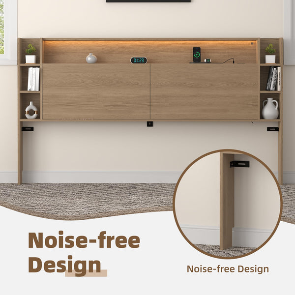 Headboard with Shelves, Charging Station & LED Light