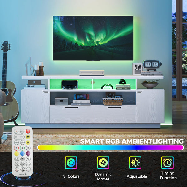 TV Stand with Power Outlet, LED Lights & Storage