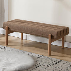 47" Modern Upholstered Bench with Channel Tufting & Wood Legs