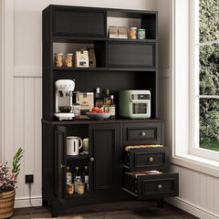 71" Kitchen Pantry Cabinet with Sliding Door & Charging Station