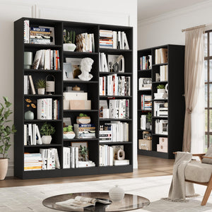Triple Wide 6-Tier Bookshelf with 17 Open Display Shelves, 74" Tall