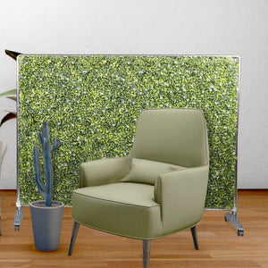 Freestanding Faux Hedge Privacy Screen Room Divider with Wheels – Boxwood Panels, Steel Frame