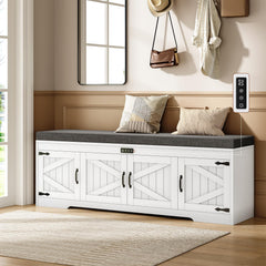 Farmhouse Shoe Storage Bench with Cushion & Deodorizer