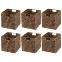 Woven Hyacinth Cube Storage Baskets with Handles – Set of 6, Brown Wash