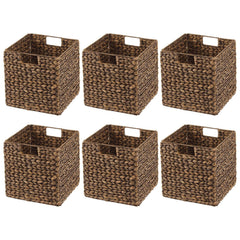Woven Hyacinth Cube Storage Baskets with Handles – Set of 6, Brown Wash