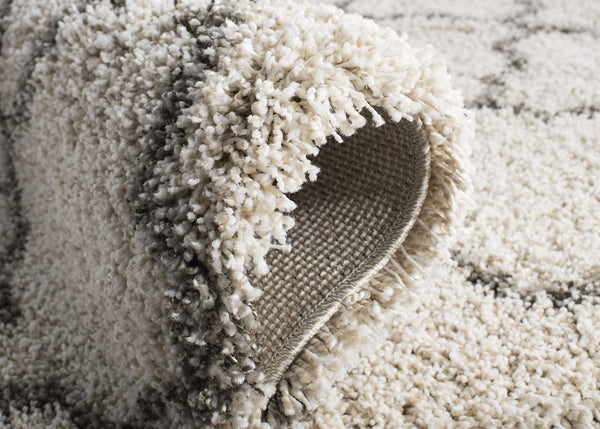 6' x 9' Moroccan Trellis Shag Area Rug – 2-Inch Thick, Non-Shedding, Ivory & Grey