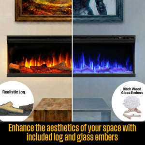 60" 3-Sided Electric Fireplace with Color-Changing Flames