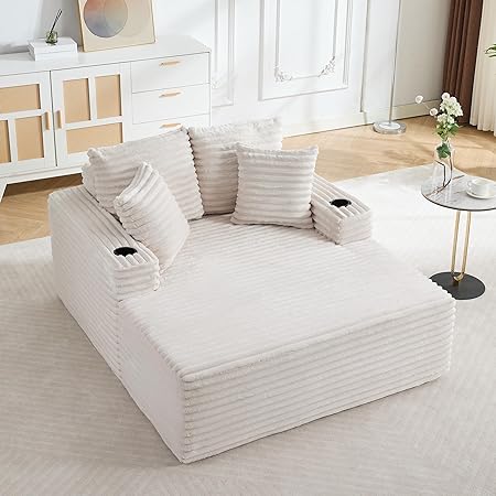 60-Inch Oversized Chaise Lounge Sofa with Charging Station & Cup Holders