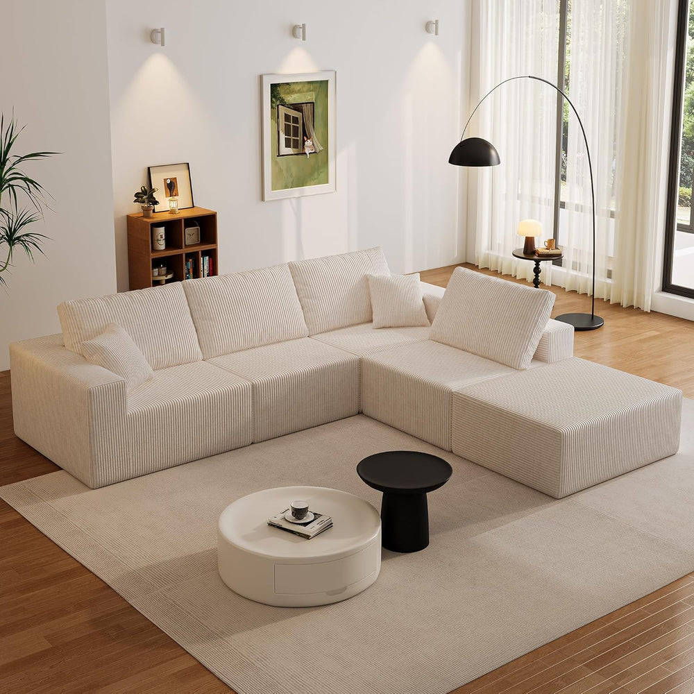 L-Shaped Sectional Sofa with Deep Seat – Corduroy, No Assembly