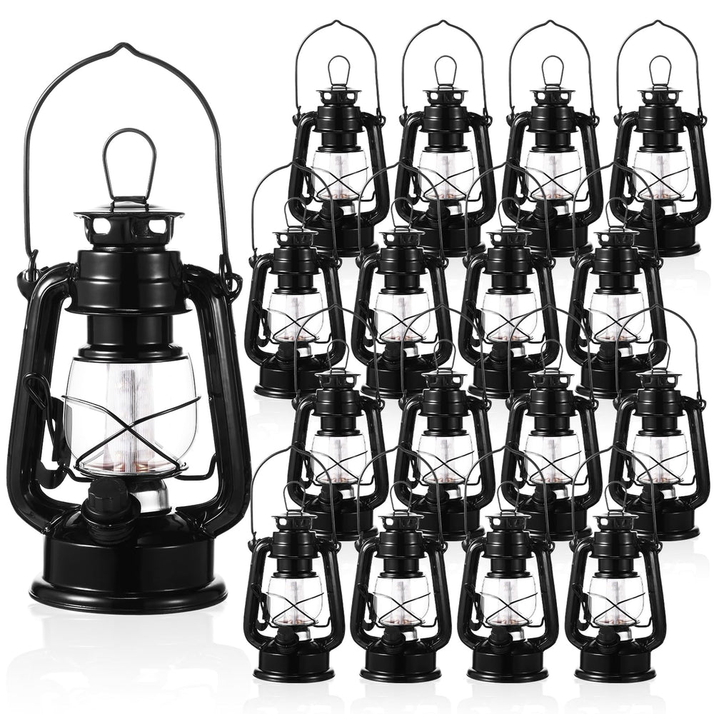 Vintage LED Camping Lanterns Set of 16 – Battery Operated Metal Hurricane Lanterns with Dimmer Switch