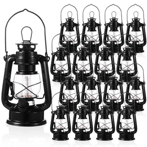 Vintage LED Camping Lanterns Set of 16 – Battery Operated Metal Hurricane Lanterns with Dimmer Switch
