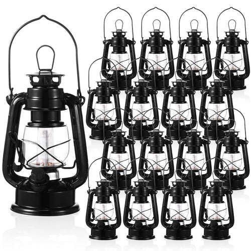 Vintage LED Camping Lanterns Set of 16 – Battery Operated Metal Hurricane Lanterns with Dimmer Switch