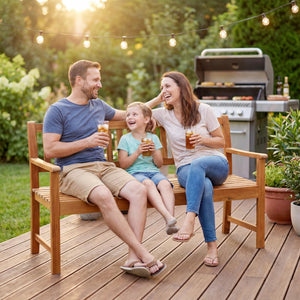 Acacia Wood Outdoor Bench with Pull-Out Center Table