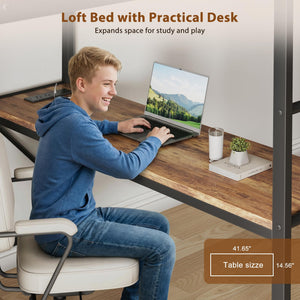 Twin Loft Bed with Desk & Storage Drawers