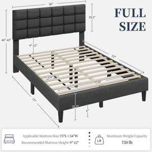 Upholstered Platform Bed Frame with Adjustable Tufted Headboard