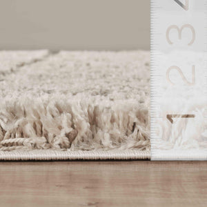 Cream Checkered Shag Area Rug – Polypropylene, High Pile, Multiple Sizes