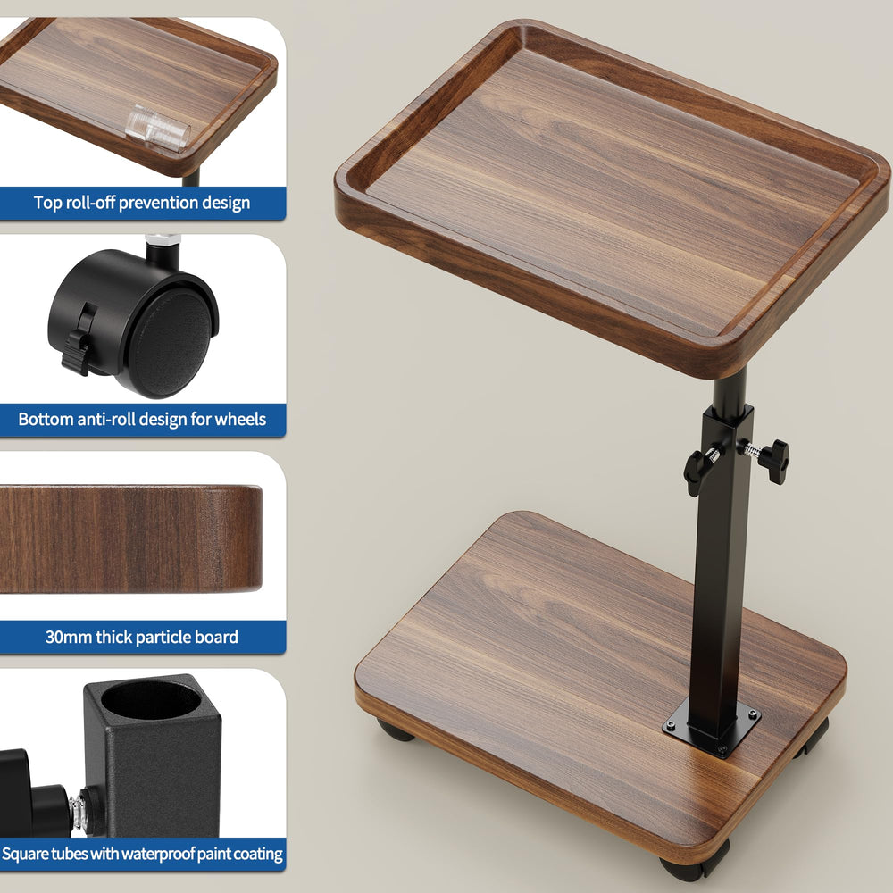 C-Shaped Adjustable Height Side Table with Wheels