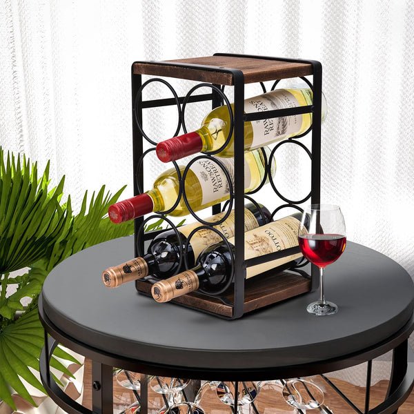Countertop Wine Rack 6 Bottle Metal Wood