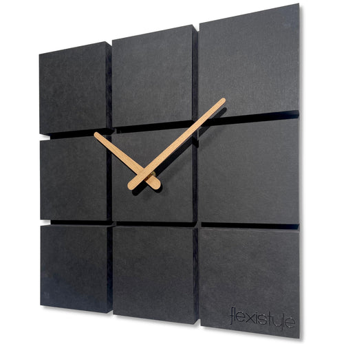 Square Silent Wall Clock 30cm Black Modern Analog