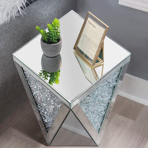 Mirrored End Table with Crystal Inlay – Silver Accent Side Table