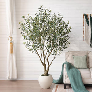 Artificial Olive Tree with Silk Leaves & White Pot