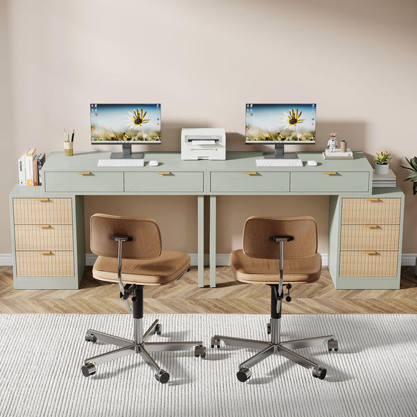 Computer Desk with 5 Drawers & Reversible Storage Cabinet