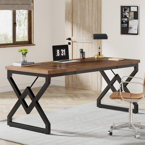 63-Inch Large Executive Office Desk with Metal Frame
