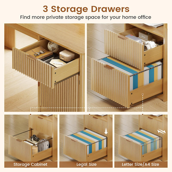 L-Shaped Executive Desk with Drawers, File Cabinet & Monitor Stand