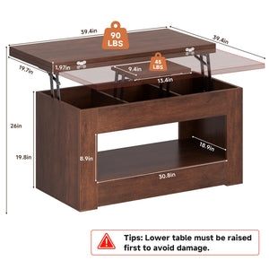Lift Top Coffee Table 4-in-1 with Storage & Hidden Compartment