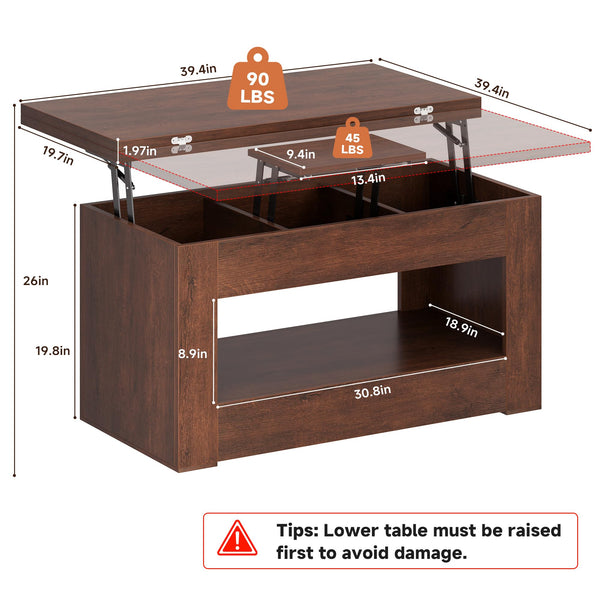 Lift Top Coffee Table 4-in-1 with Storage & Hidden Compartment