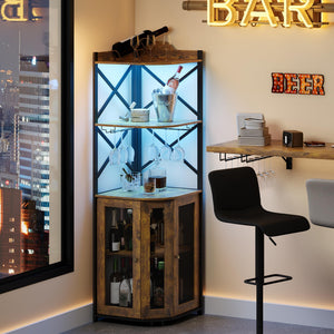 5-Tier Corner Bar Cabinet with LED Lights