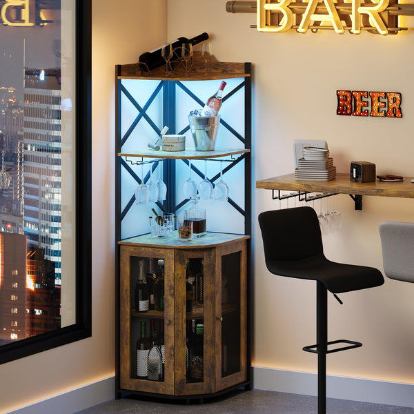 5-Tier Corner Bar Cabinet with LED Lights