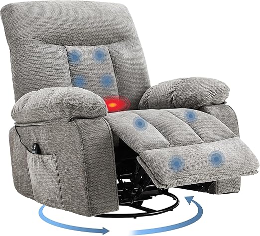 Swivel Recliner Chair with Massage, Heating & Footrest