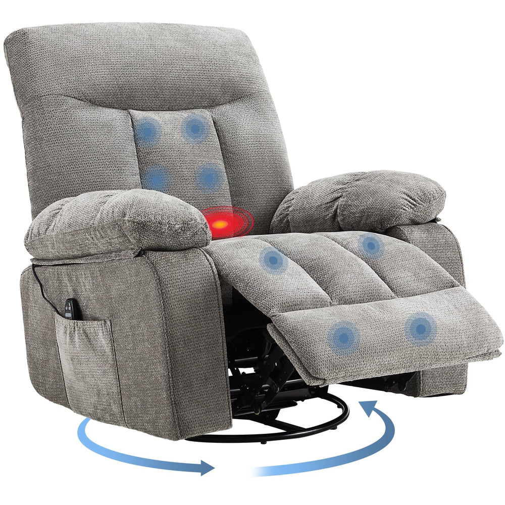 Swivel Recliner Chair with Massage, Heating & Footrest