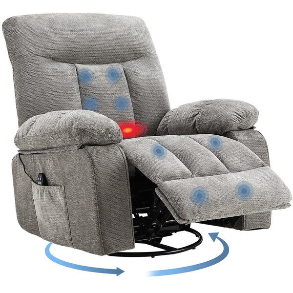 Swivel Recliner Chair with Massage, Heating & Footrest