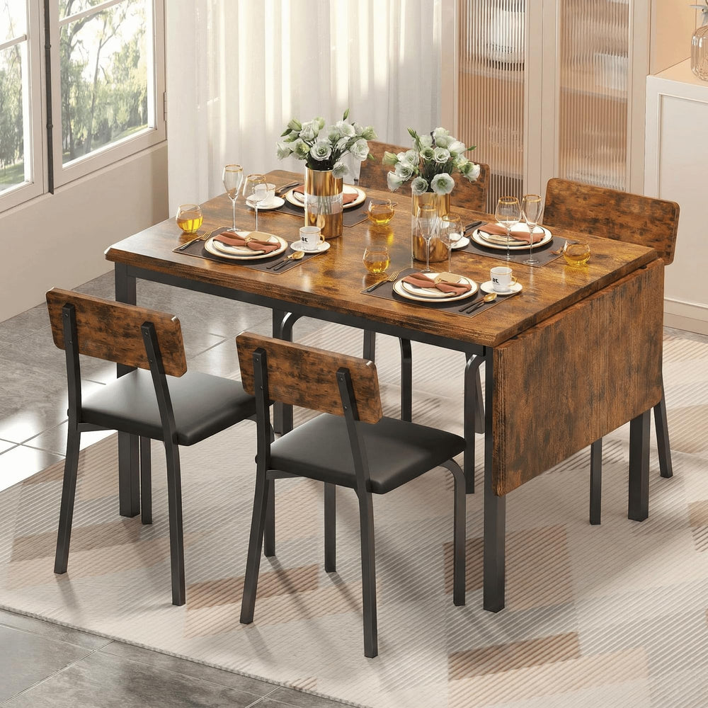 5-Piece Extendable Dining Table Set with 4 Upholstered Chairs