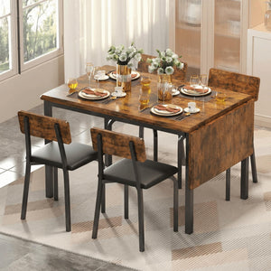 5-Piece Extendable Dining Table Set with 4 Upholstered Chairs